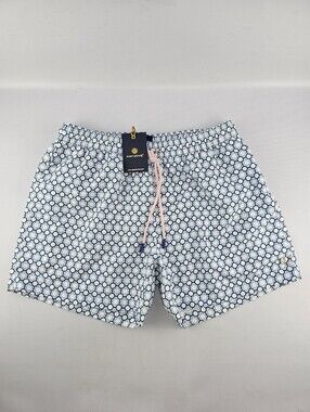 Sunny Patoche Men's Caparica Coast Swim Trunk Blue and White Geometric Pattern M